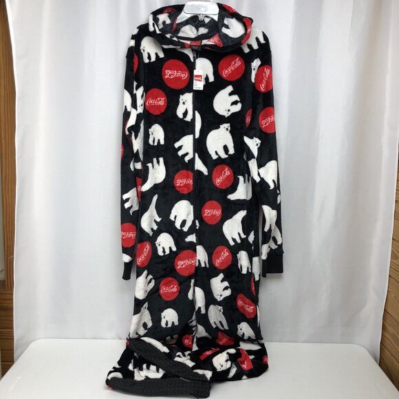 Coca Cola Coke Adult Large Footed Bodysuit Hooded Unisex One Piece Pajama Lounge - Picture 1 of 15